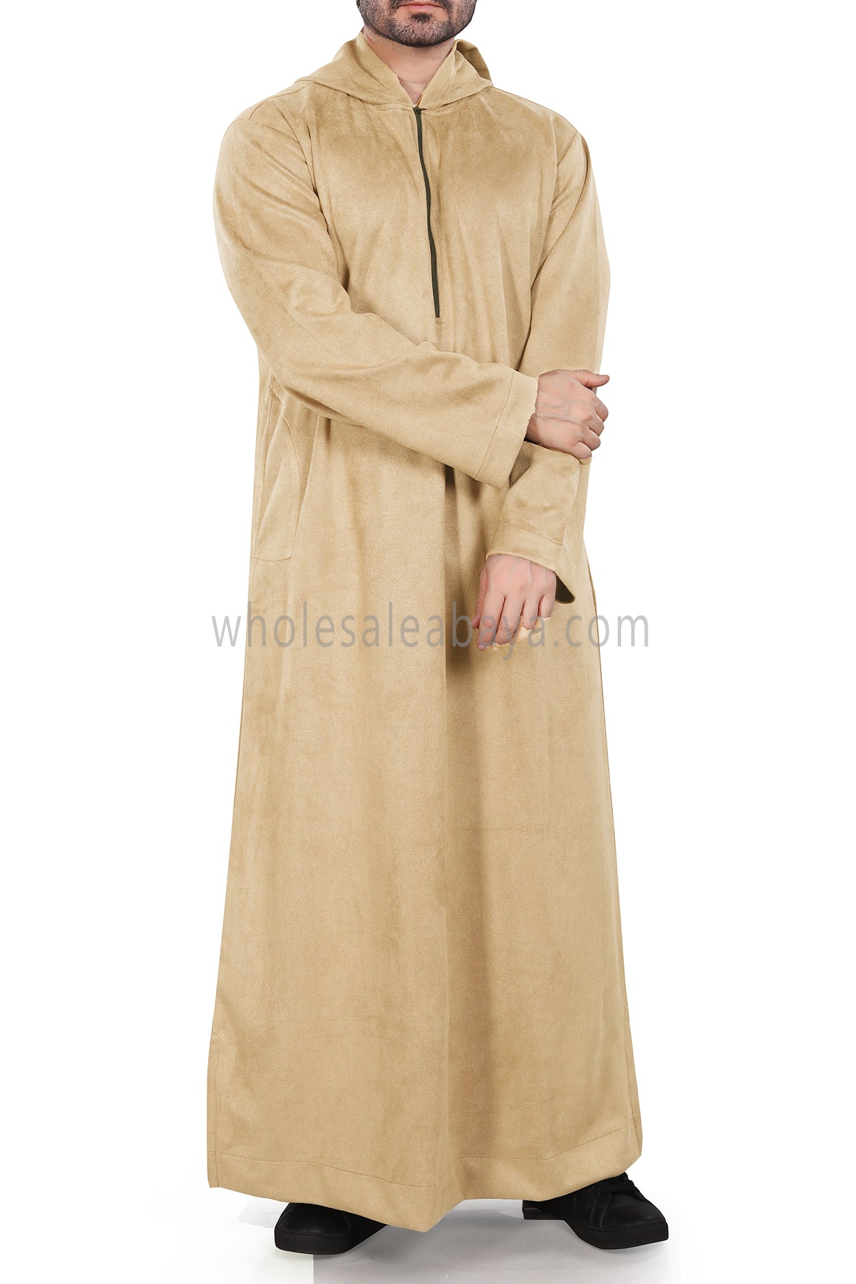 Premium Suede Hooded Thoube 90016 Light Beige