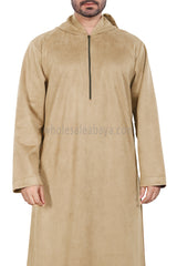 Premium Suede Hooded Thoube 90016 Light Beige