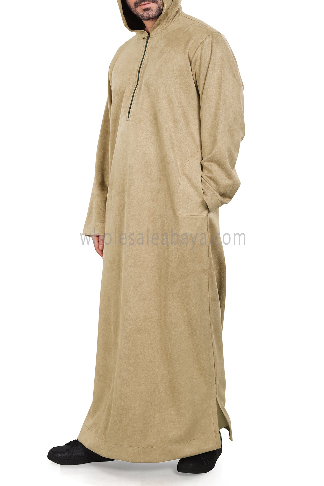 Premium Suede Hooded Thoube 90016 Light Beige