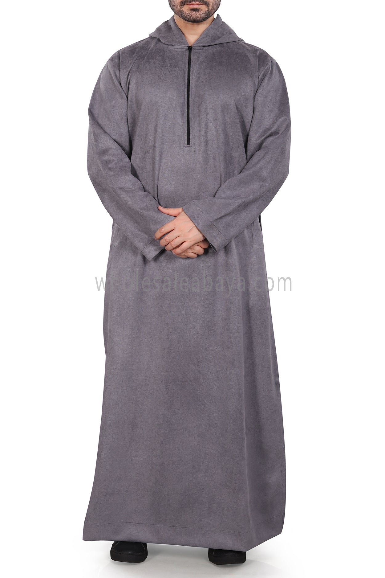 Premium Suede Hooded Thoube 90016 Grey