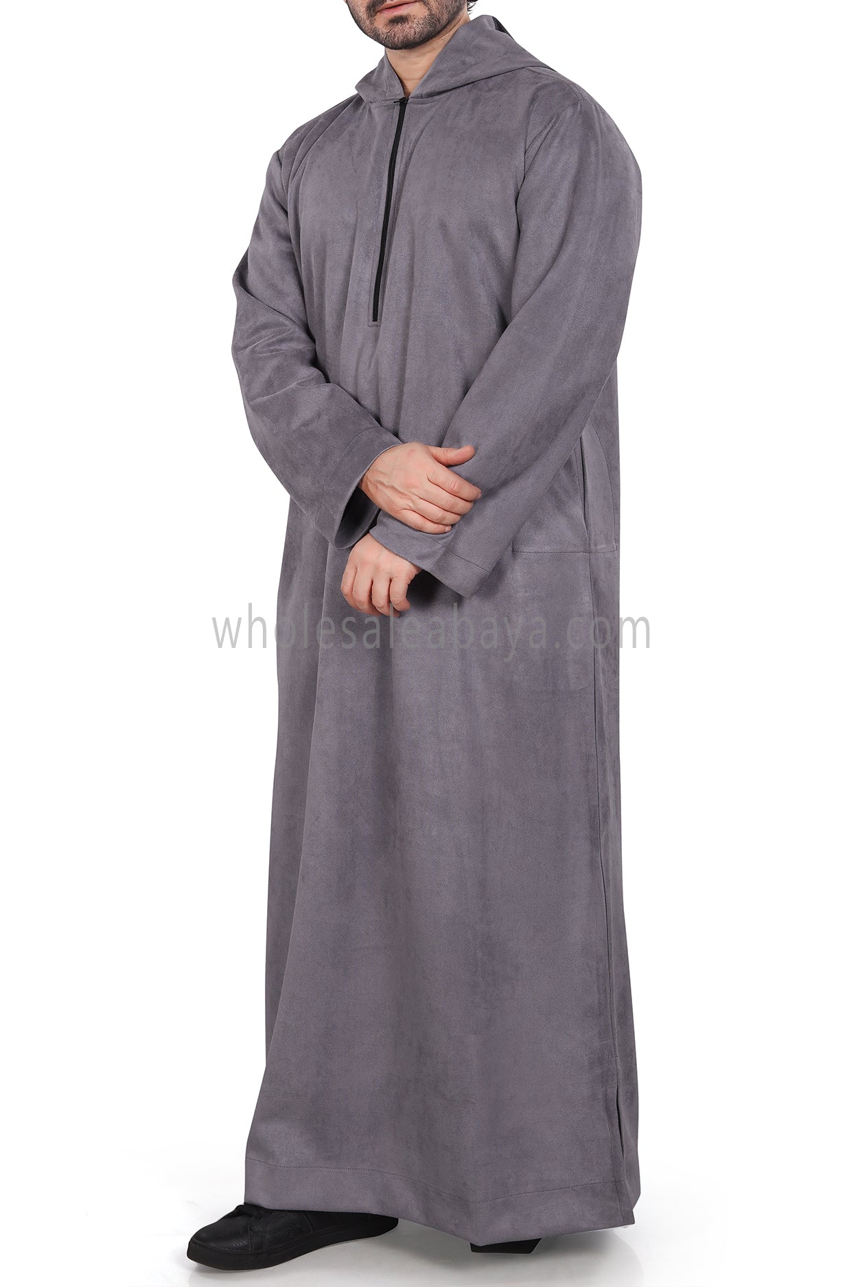 Premium Suede Hooded Thoube 90016 Grey