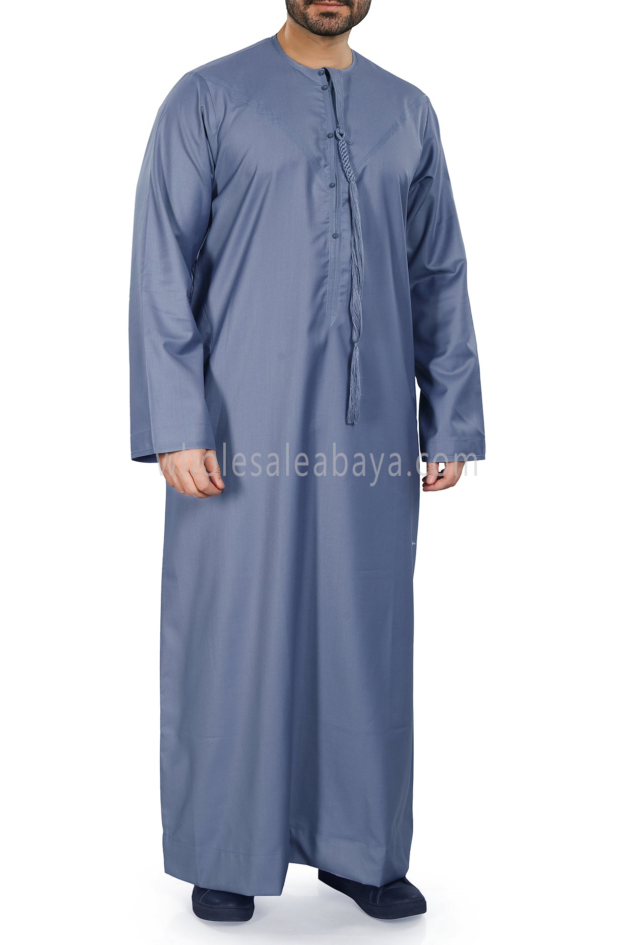 Men's Premium Emirati Thoube  With Zip & Tassel Denim Blue