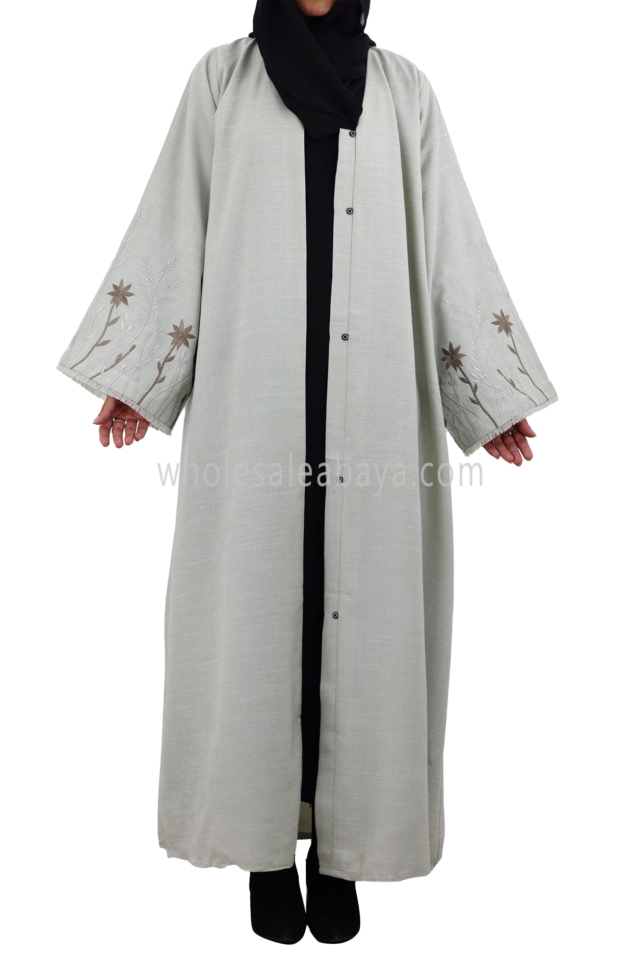 Premium Front Open Abaya With Embroidered Sleeves