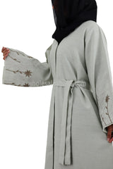 Front Open Abaya With Embroidered Sleeve 30504