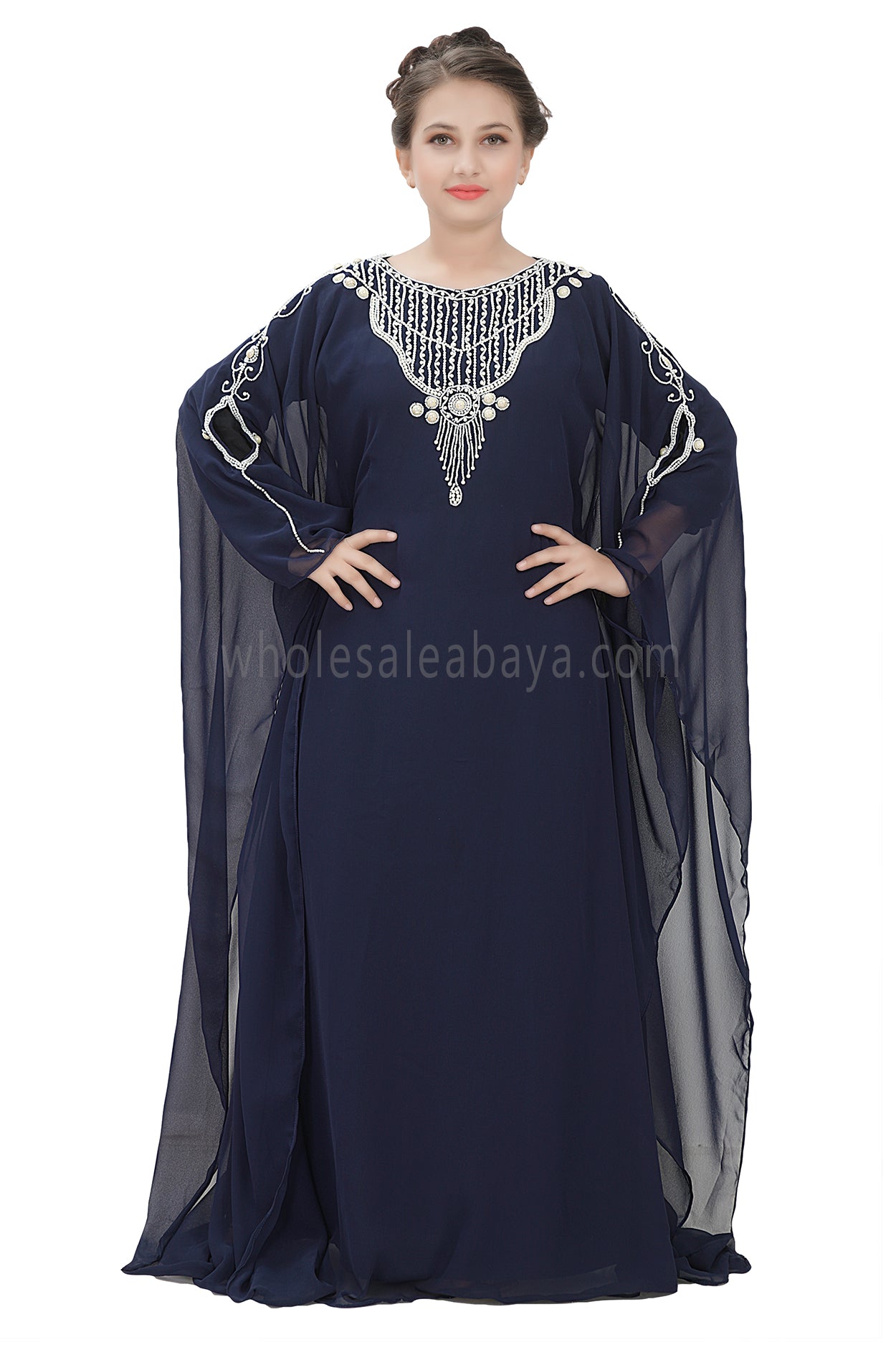 Deep Navy Girls Kaftan Farasha With Exclusive Pearl Handwork 70087