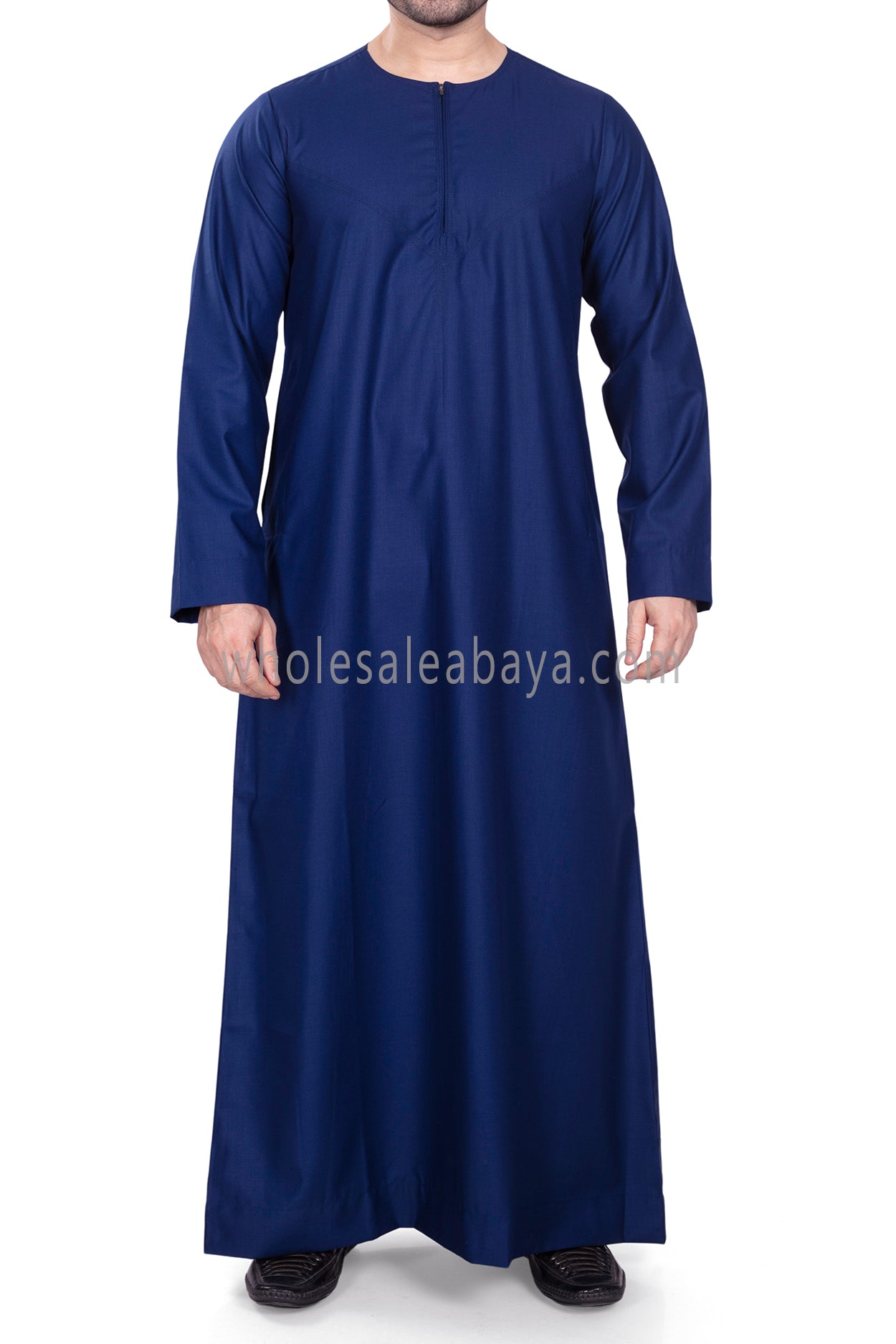 Men's Classic Plain Omani Thoube With Front Zip Navy Blue