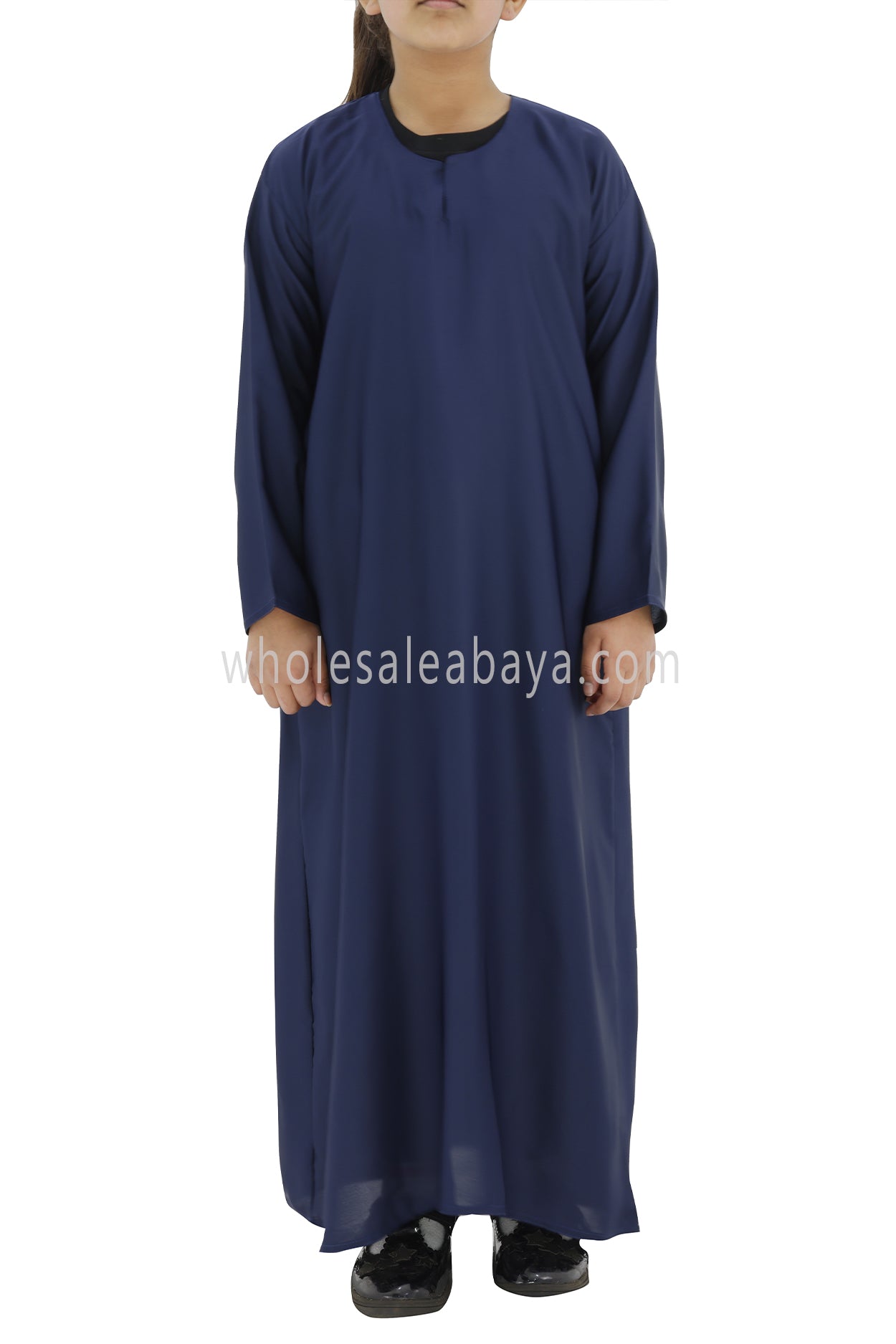 Girls Closed Plain Abaya With Straight Cut Navy Blue