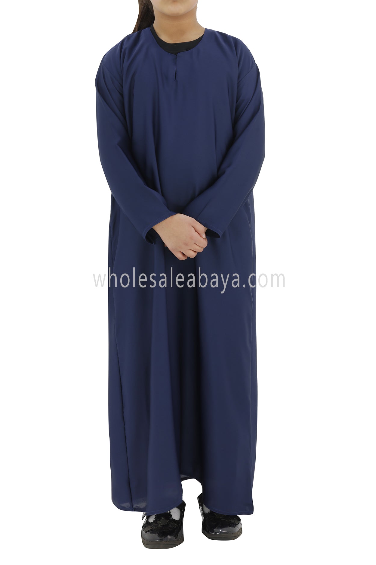 Girls Closed Plain Abaya With Straight Cut Navy Blue