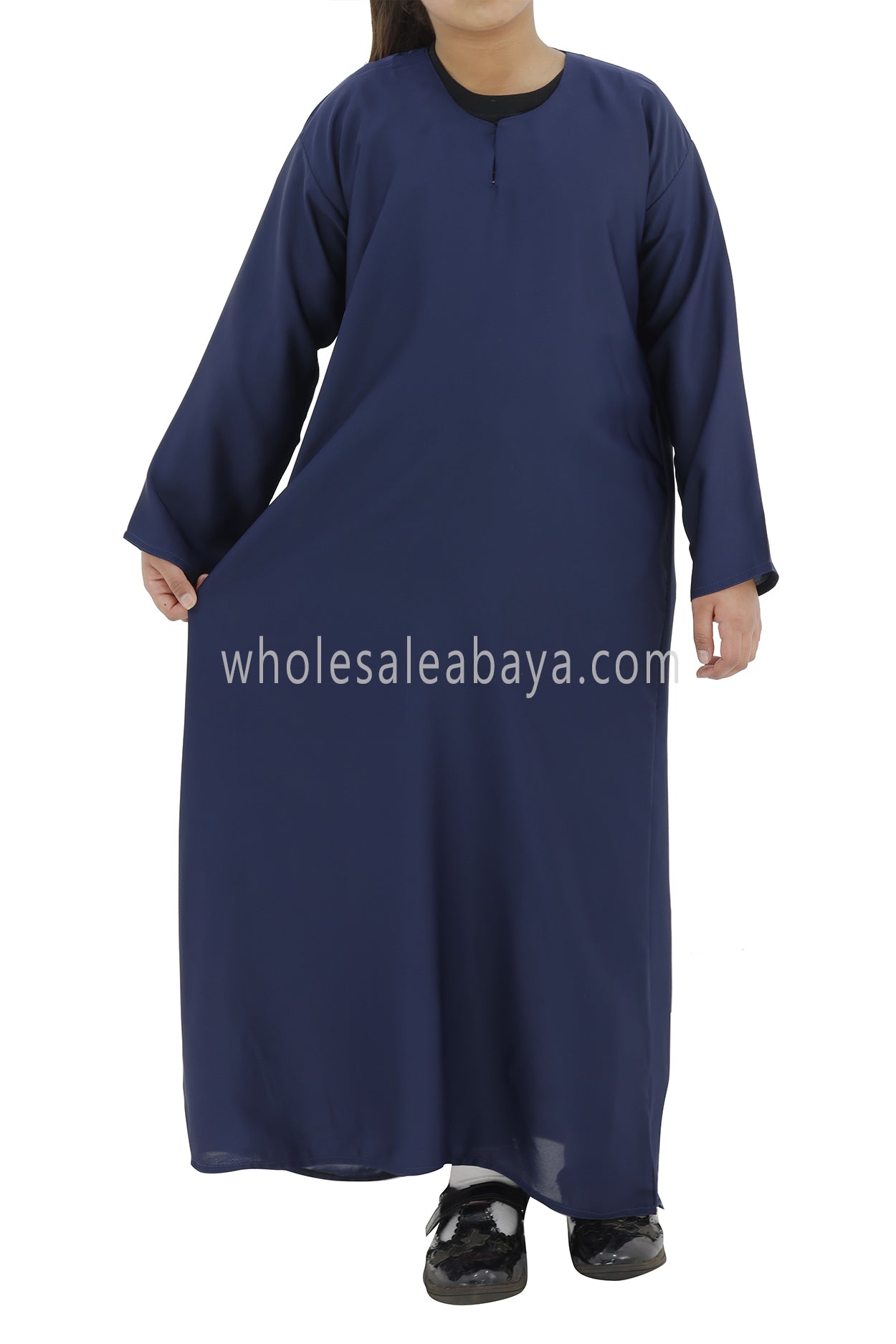 Girls Closed Plain Abaya With Straight Cut Navy Blue