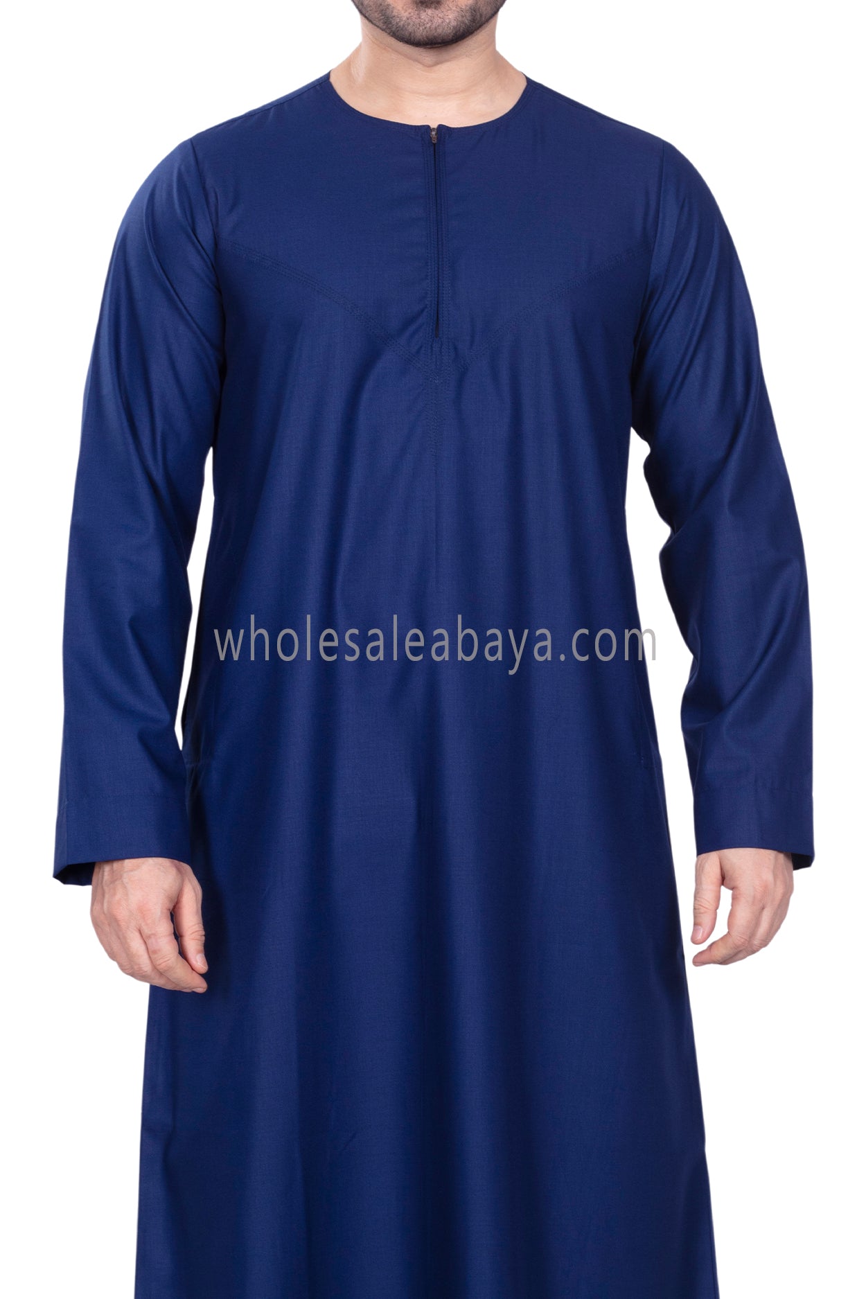 Men's Classic Plain Omani Thoube With Front Zip Navy Blue