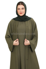 Front Open Nida Abaya with Buttons 30051 Olive Green