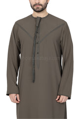 Men's Premium Emirati Thoube  With Buttons & Tassel Olive Green