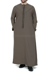 Men's Premium Emirati Thoube  With Buttons & Tassel Olive Green