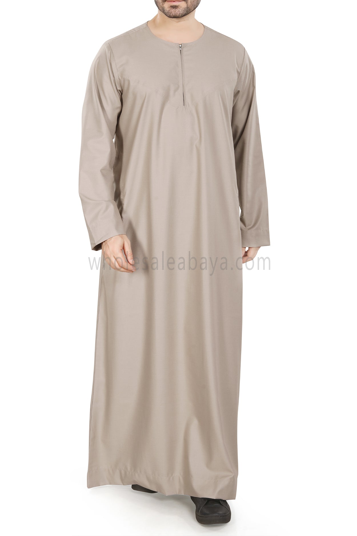 Men's Classic Plain Omani Thoube With Front Zip Beige
