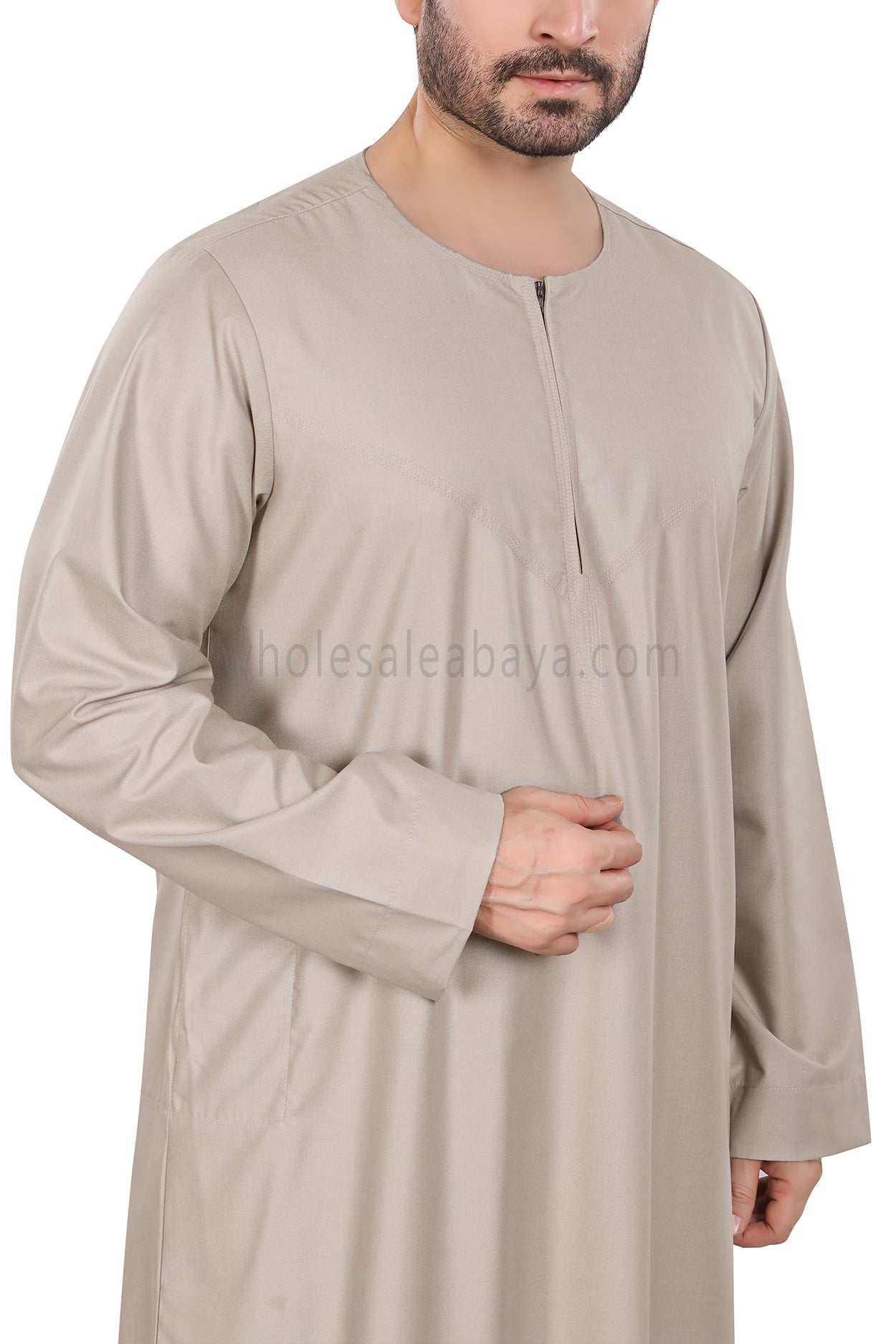 Men's Classic Plain Omani Thoube With Front Zip Beige