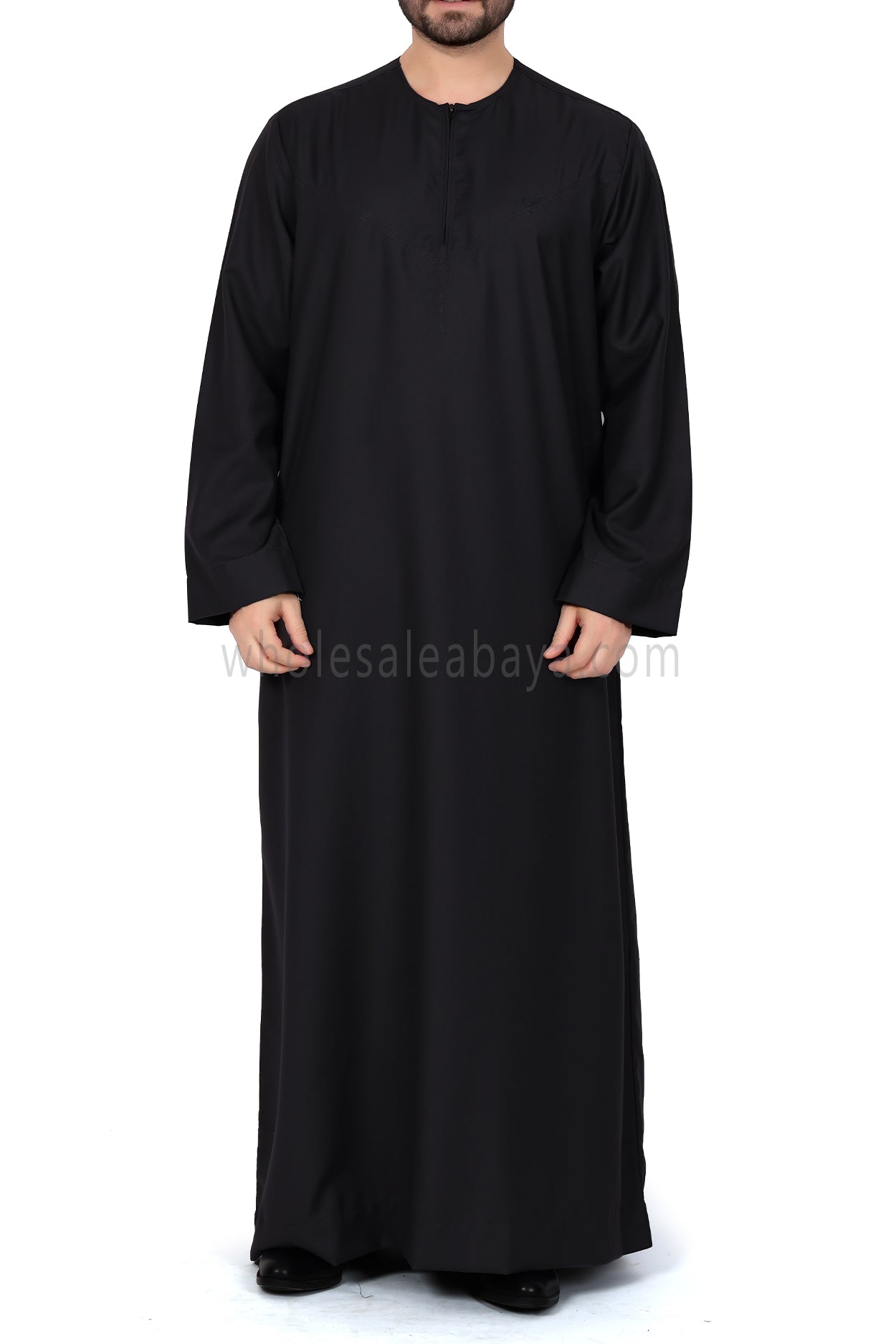 Men's Classic Plain Omani Thoube With Front Zip Black