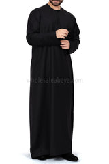 Men's Classic Plain Omani Thoube With Front Zip Black