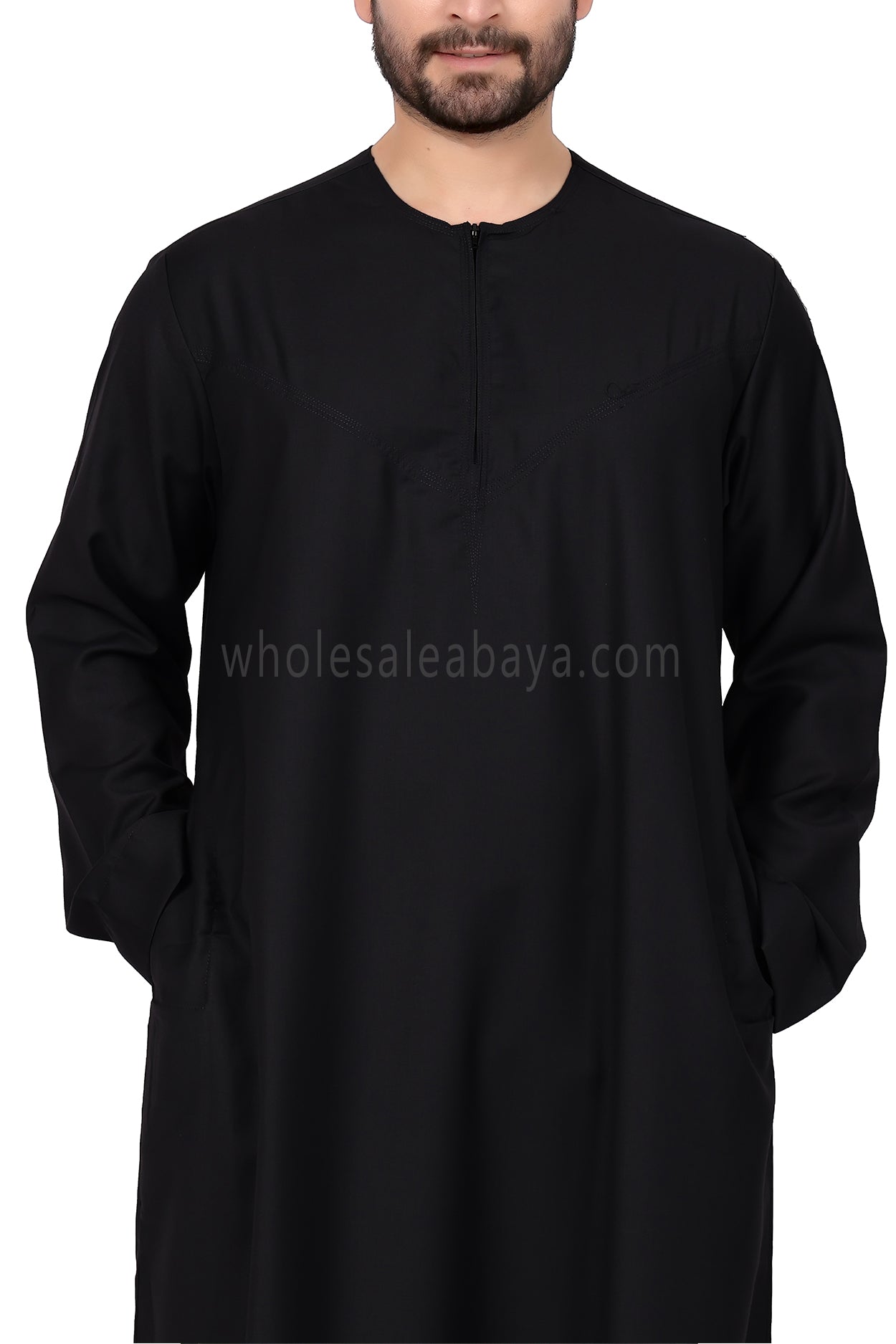 Men's Classic Plain Omani Thoube With Front Zip Black