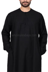 Men's Classic Plain Omani Thoube With Front Zip Black