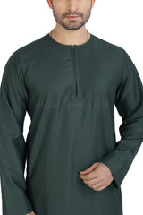 Men's Classic Plain Omani Thoube With Front Zip Emerald Green