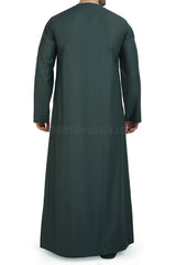 Men's Classic Plain Omani Thoube With Front Zip Emerald Green