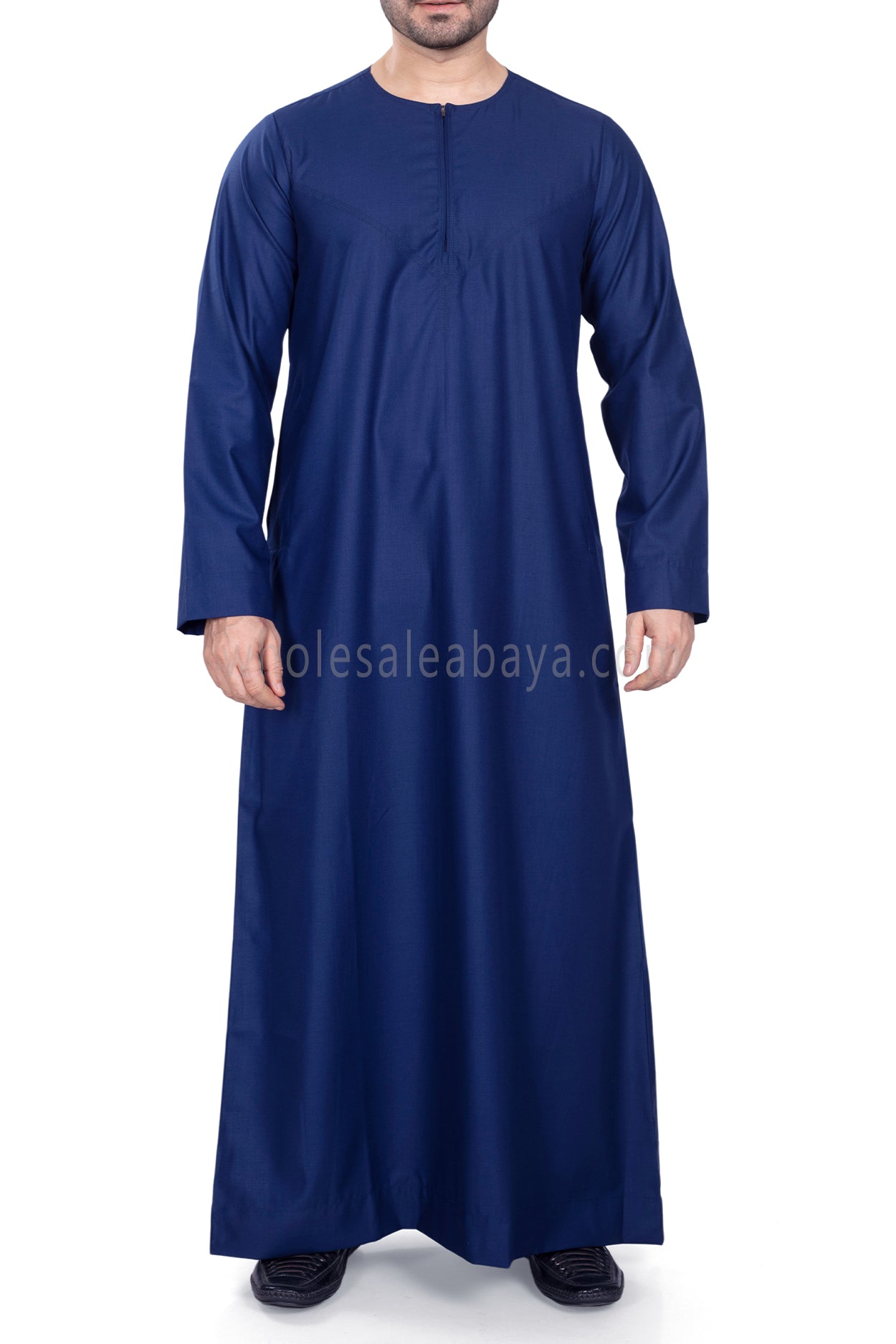 Men's Classic Plain Omani Thoube With Front Zip Ink Blue