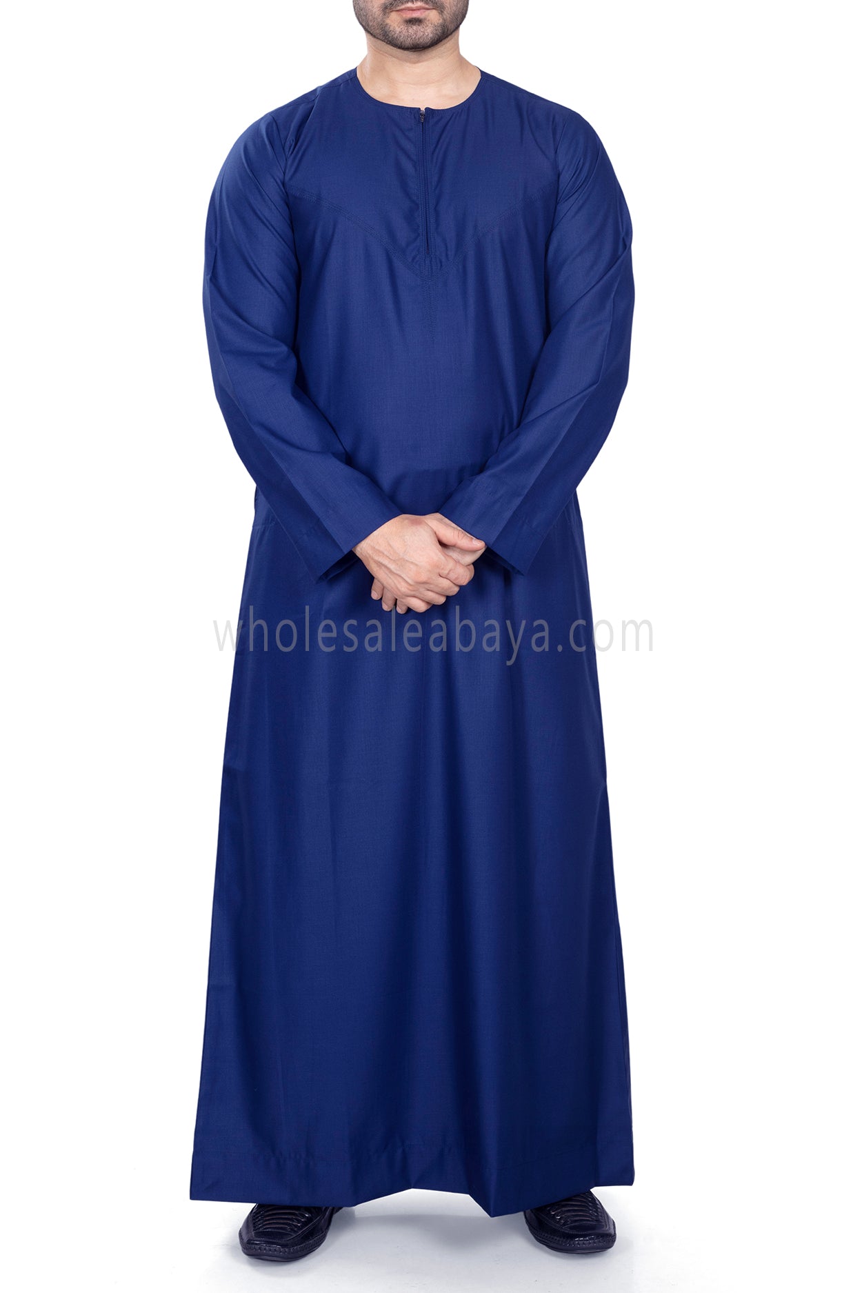 Men's Classic Plain Omani Thoube With Front Zip Ink Blue