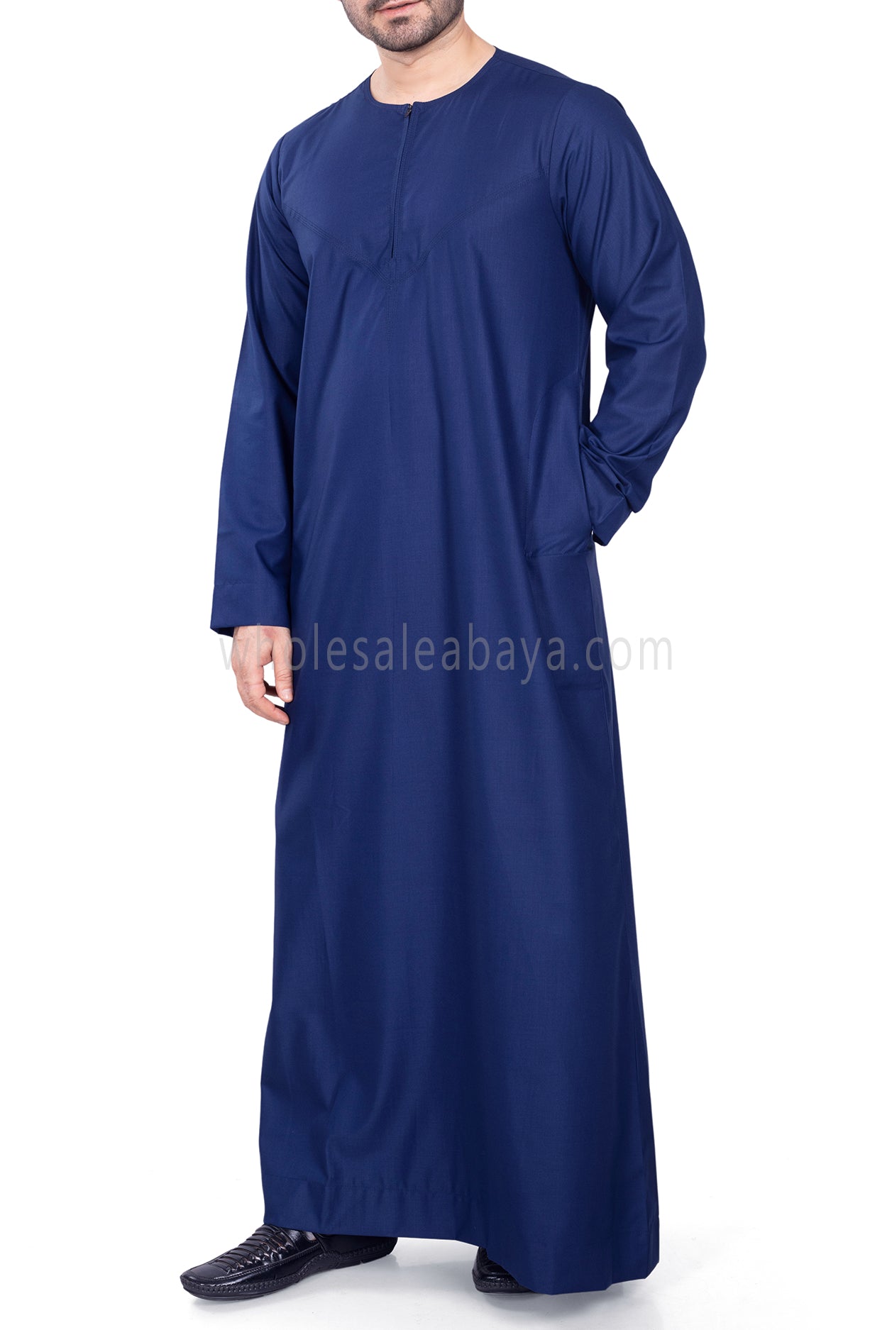 Men's Classic Plain Omani Thoube With Front Zip Ink Blue