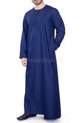 Men's Classic Plain Omani Thoube With Front Zip Ink Blue