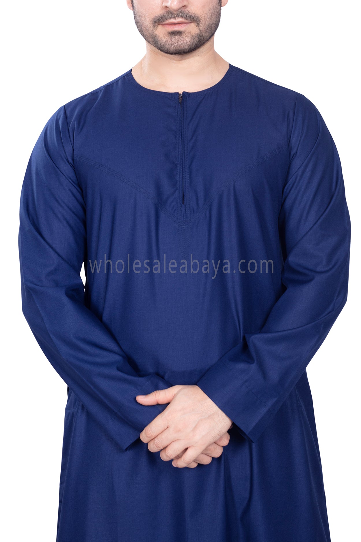 Men's Classic Plain Omani Thoube With Front Zip Ink Blue
