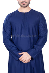 Men's Classic Plain Omani Thoube With Front Zip Ink Blue