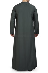 Men's Classic Plain Omani Thoube With Front Zip Khaki Green