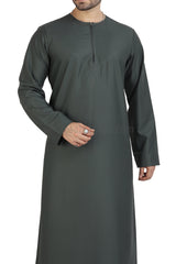 Men's Classic Plain Omani Thoube With Front Zip Khaki Green