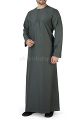 Men's Classic Plain Omani Thoube With Front Zip Khaki Green