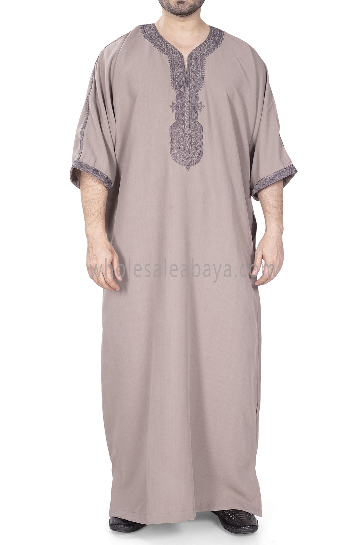 Men's Moroccan Thoube with Exquisite Embroidery Beige