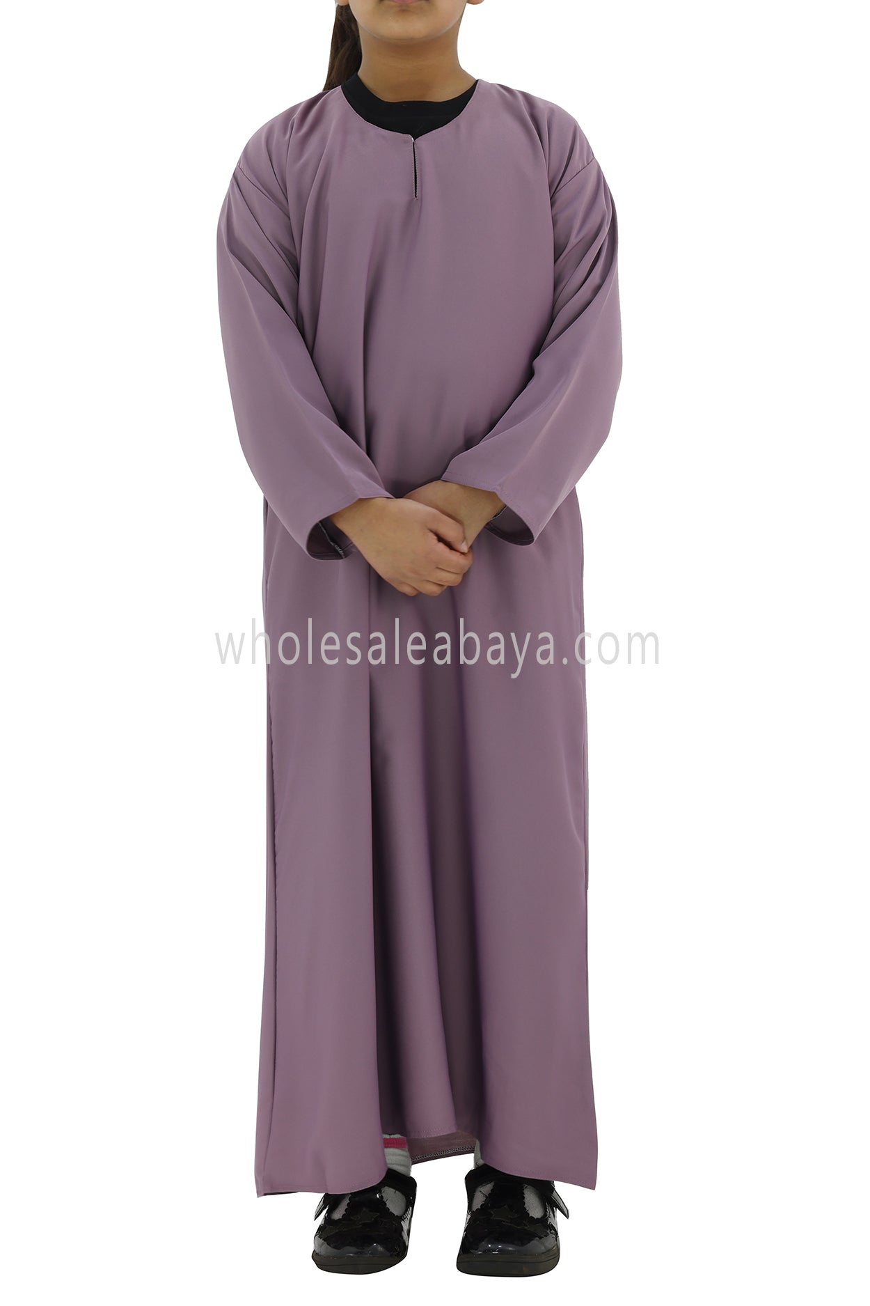 Girls Closed Plain Abaya With Straight Cut Purple
