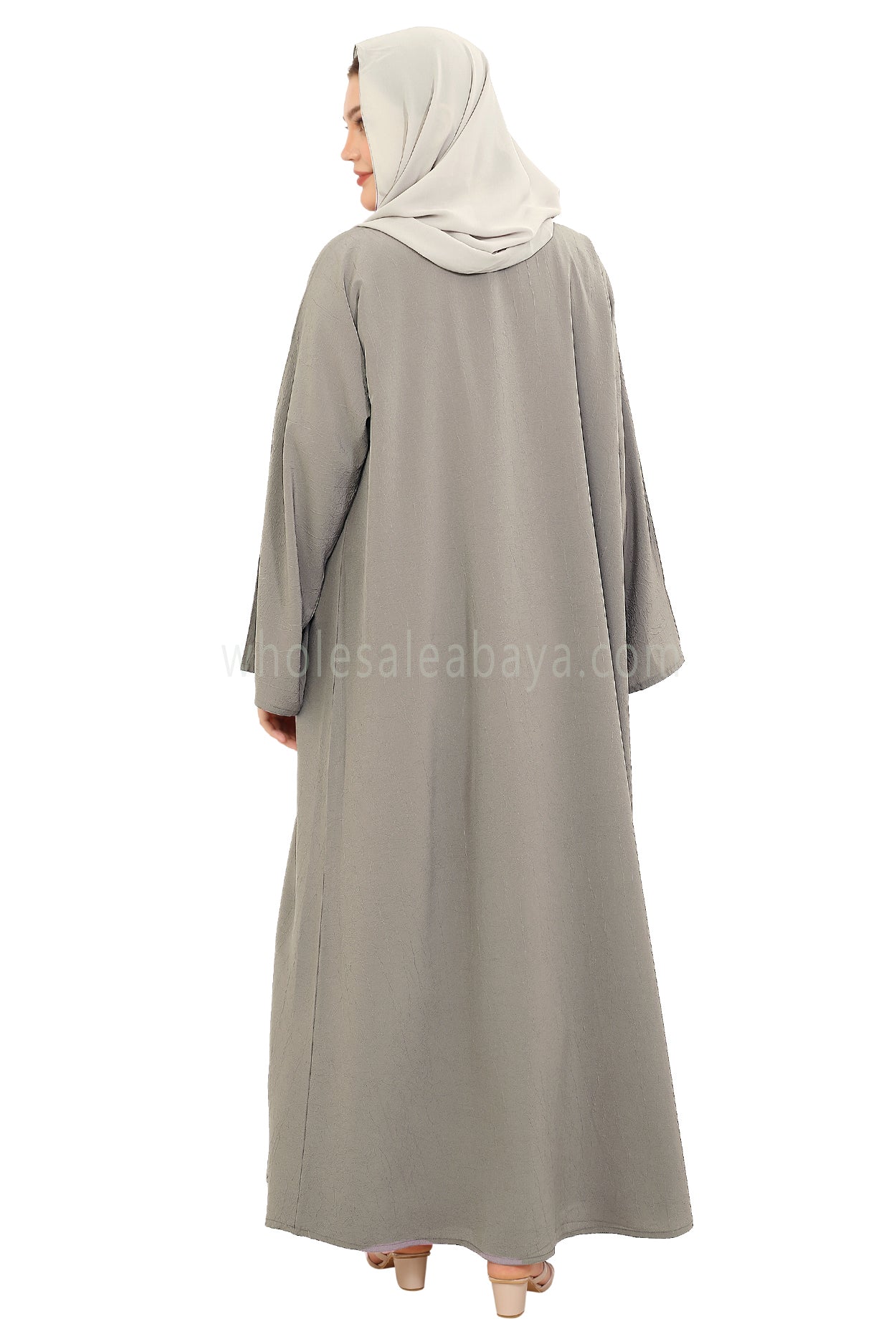 Front Open Abaya with Buttons Closure in Arwa Crush Crepe 30051 Sandstone