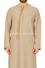Men's Premium Emirati Thoube  With Buttons & Tassel Golden Sand
