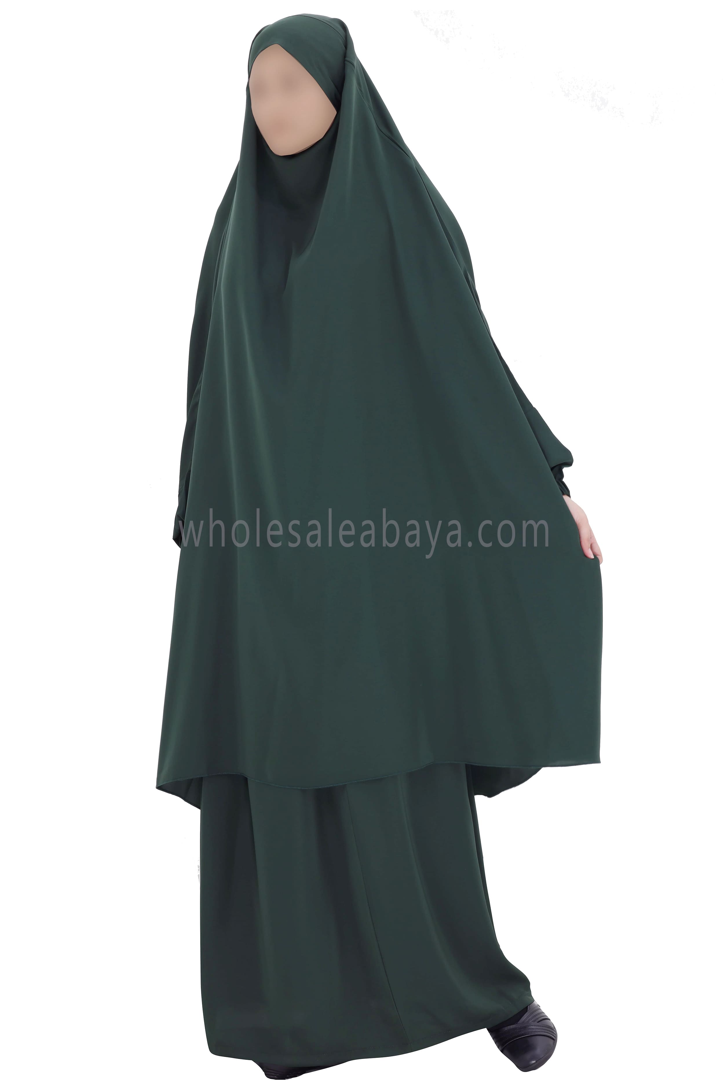 Premium 3 PC Jilbab With Skirts & Naqaab Emerald Green
