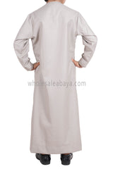 Boy's Omani Thoube With Designer Embroidery and Tassel Stone Beige