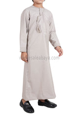 Boy's Omani Thoube With Designer Embroidery and Tassel Stone Beige