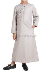 Boy's Omani Thoube With Designer Embroidery and Tassel Stone Beige