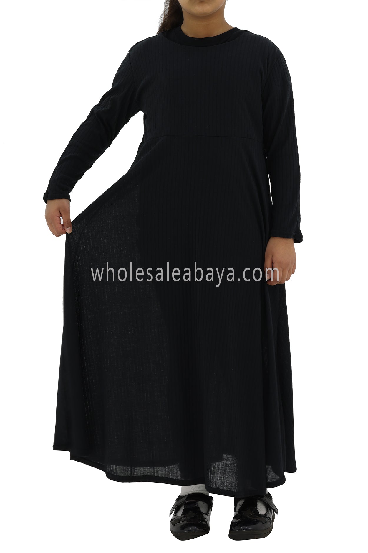 Girls Ribbed Jersey Abaya Grey