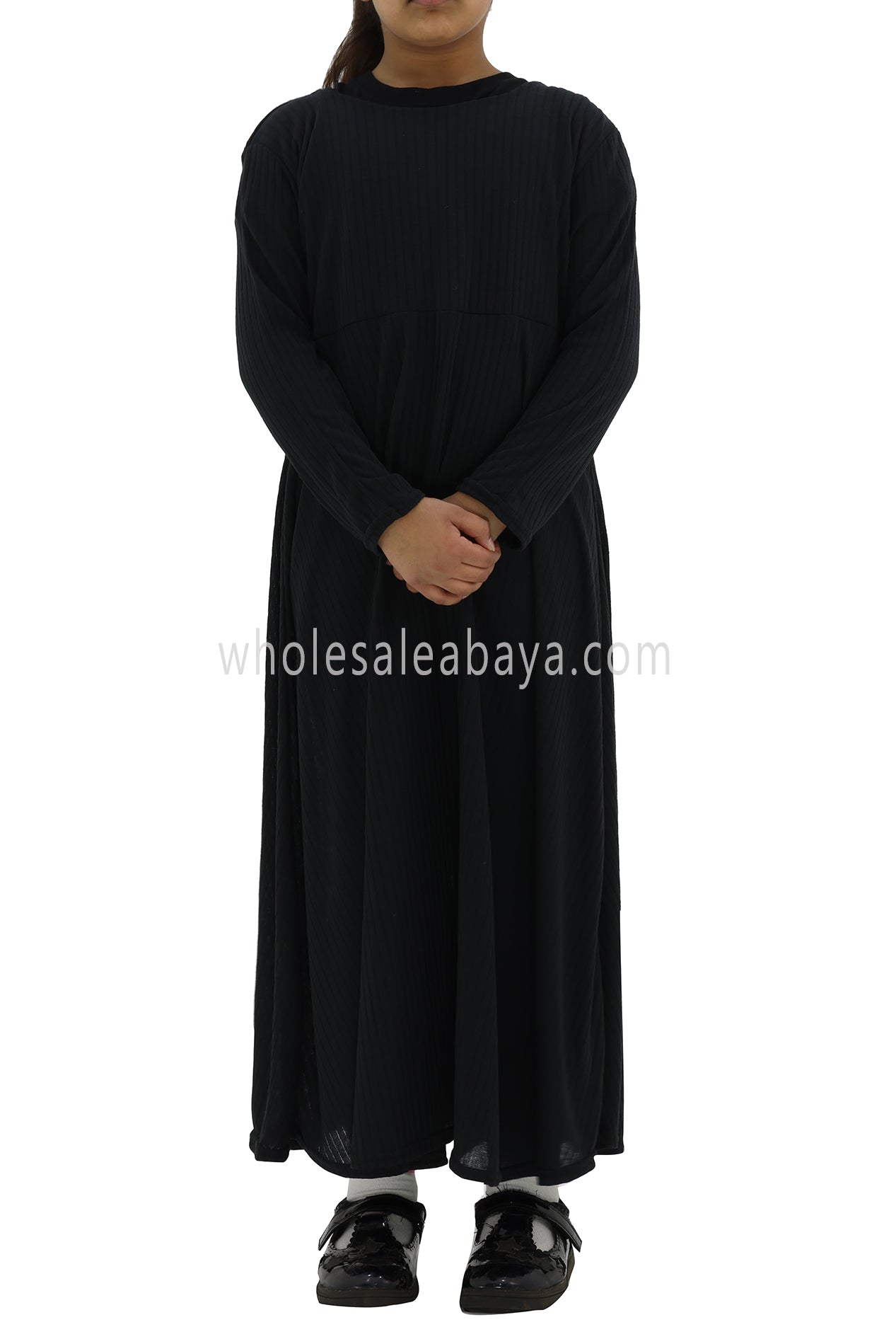 Girls Ribbed Jersey Abaya Grey