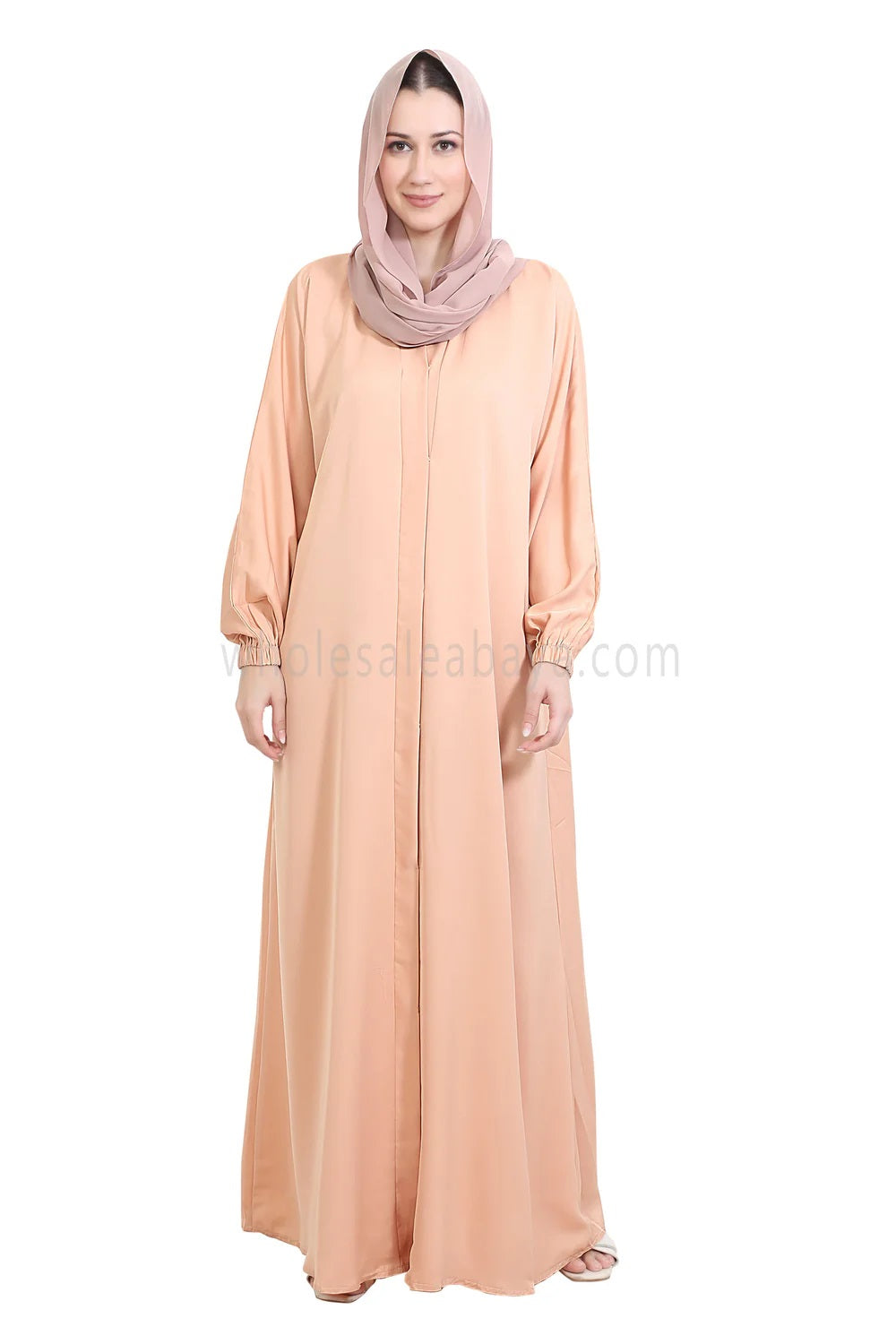 Front Open Abaya with Elastic Sleeves