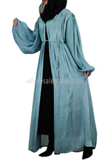 Women's Organza Abaya With Baloon Sleeves Teal Blue