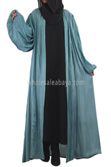 Women's Organza Abaya With Baloon Sleeves Teal Blue