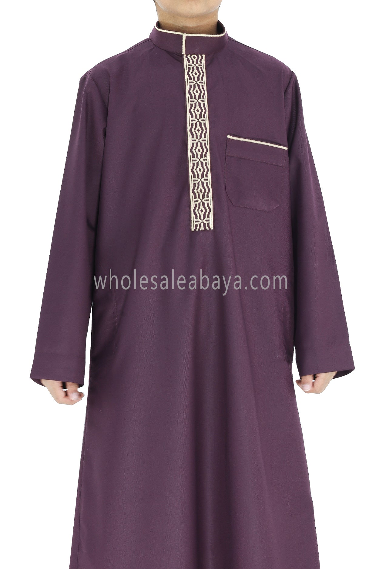 Boy's Elegant Collar Thoube With Embroidery Burgundy