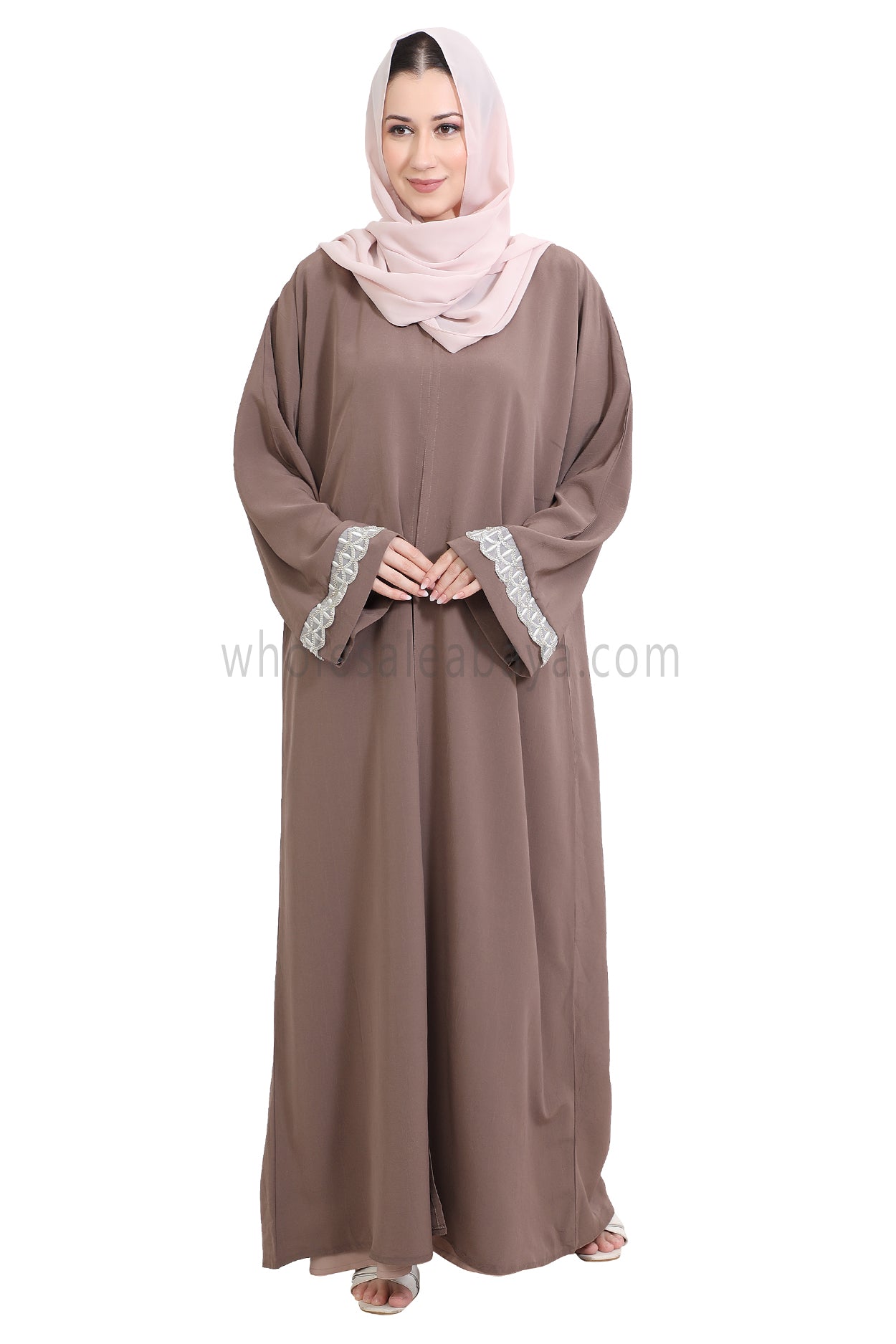 Open Abaya With Embellished Lace on the Sleeves