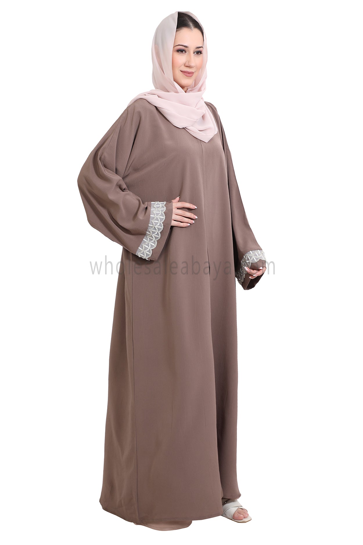 Open Abaya With Embellished Lace on the Sleeves